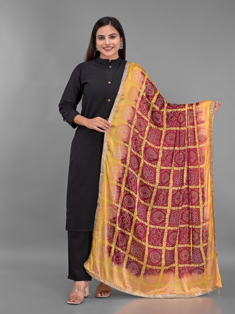 

Apratim Maroon & Yellow Printed Bandhani Dupatta with Zari