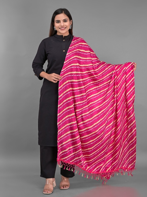 

Apratim Women Pink & White Printed Leheriya Dupatta