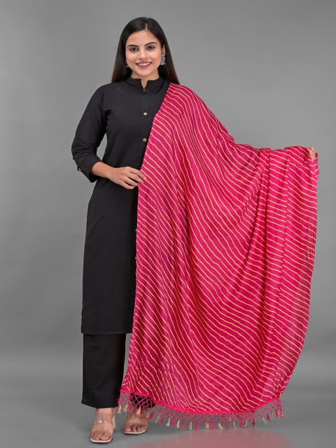 

Apratim Pink & Yellow Printed Leheriya Dupatta