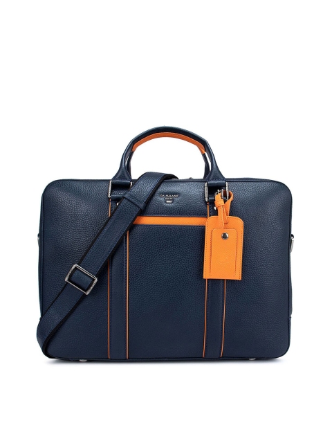 

Da Milano Men Blue & Orange Textured Leather Laptop Bag