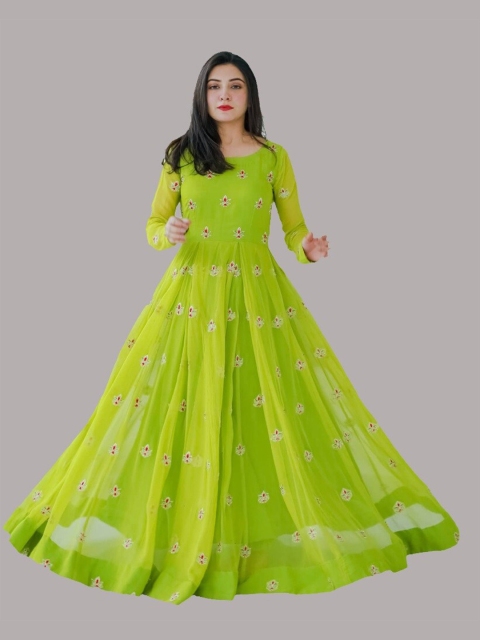 

Fashion Basket Green & White Embroidered Semi-Stitched Dress Material