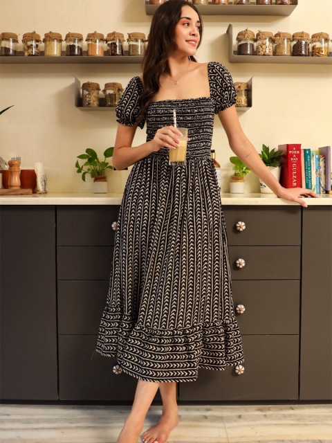 

JISORA Blue Off-Shoulder A-Line Dress