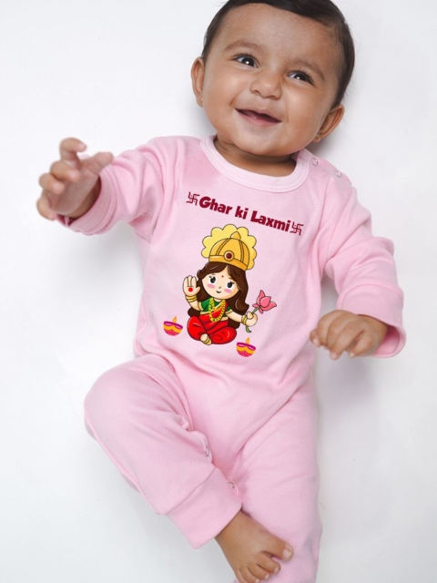 

KNITROOT Infants Pink Printed Cotton Baby Bodysuits