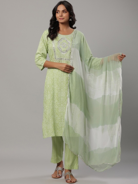 

PK Fashions Women Floral Printed Pure Cotton Kurta with Palazzos & With Dupatta, Green