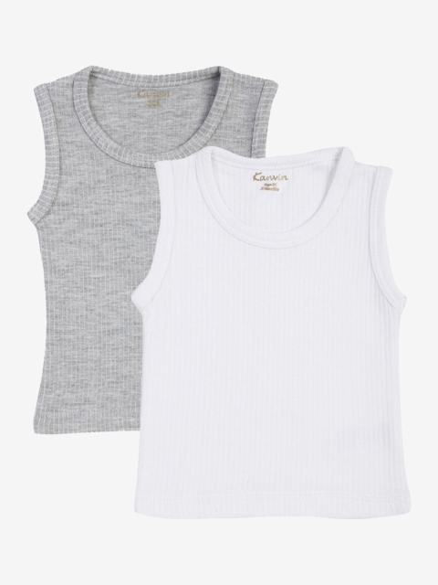 

Kanvin Boys Pack Of 2 White & Grey Melange Ribbed Cotton Thermal Tops