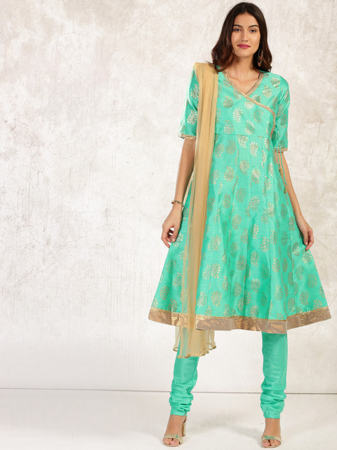 

Anouk Women Green Printed Kurta with Churidar & Dupatta