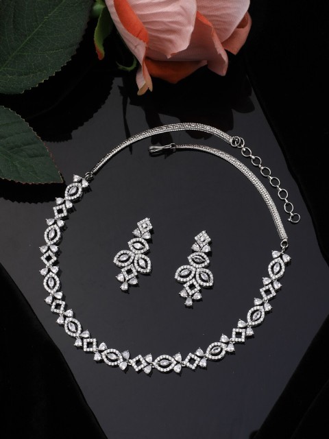 

Vita Bella Silver-Plated White Cubic Zirconia Studded Jewellery Set, Gold