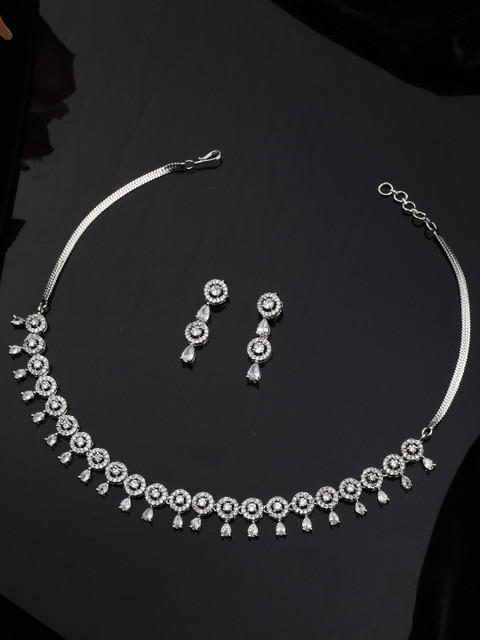 

Vita Bella Silver-Plated & White CZ Stone-Studded Jewellery Set