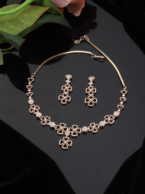 

Vita Bella Rose Gold-Plated & White CZ Stone-Studded Jewellery Set