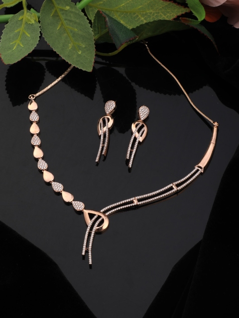 

Vita Bella Rose Gold-Plated & White CZ Studded Jewellery Set
