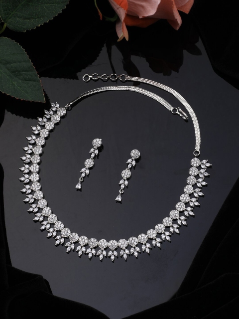 

Vita Bella Silver-Plated & White CZ Studded Jewellery Set