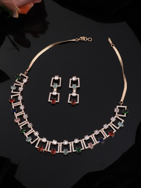 

Vita Bella Rose Gold-Plated & Red CZ-Studded Jewellery Set