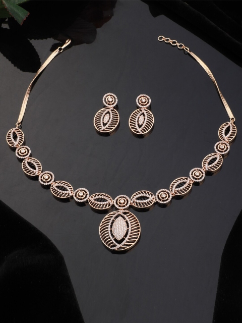 

Vita Bella Rose Gold-Plated & White CZ Stone-Studded Jewellery Set