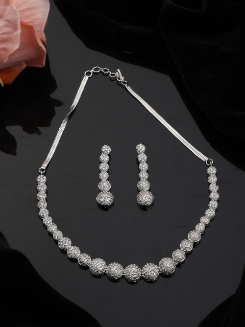 

Vita Bella Women Silver-Plated & White CZ Stone-Studded Jewellery Set