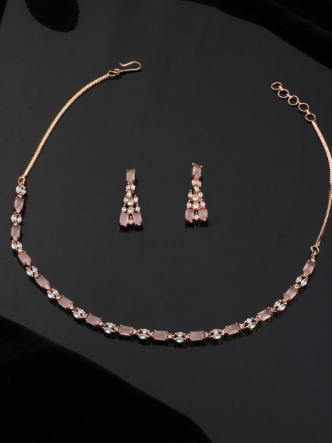 

Vita Bella Gold-Plated White & Pink CZ-Studded Jewellery Set