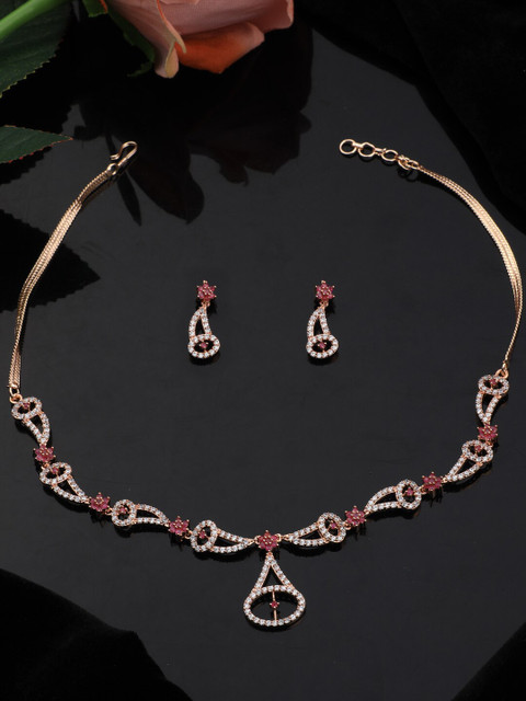 

Vita Bella Gold-Plated White & Pink CZ-Studded Jewellery Set