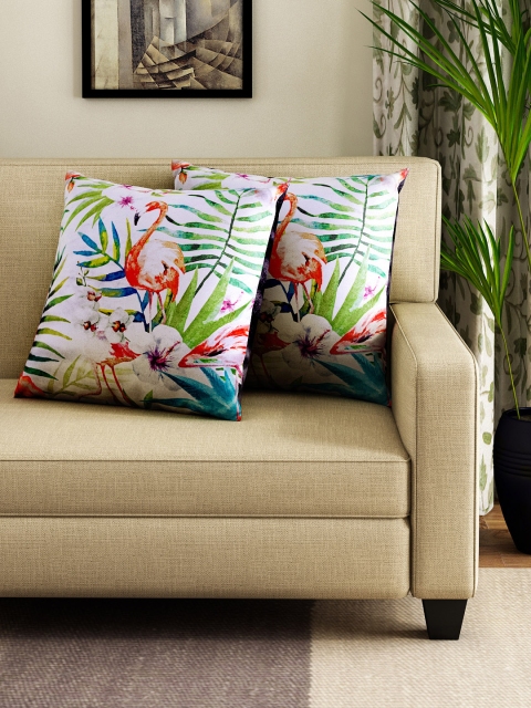 

HOUZZCODE Set of 2 Off-White Tropical Print 16" x 16" Square Cushion Covers