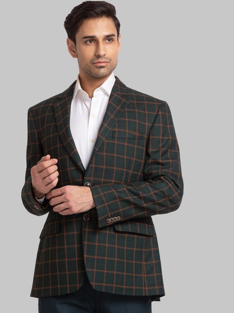 

Park Avenue Men Green Checked Single-Breasted Formal Blazers