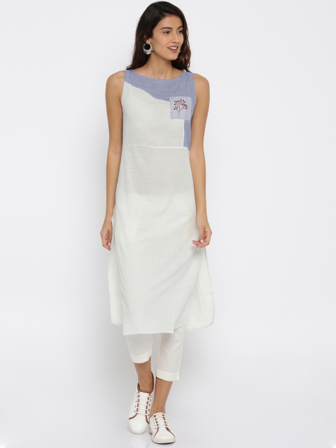 

Anouk Women White & Blue Printed A-Line Kurta