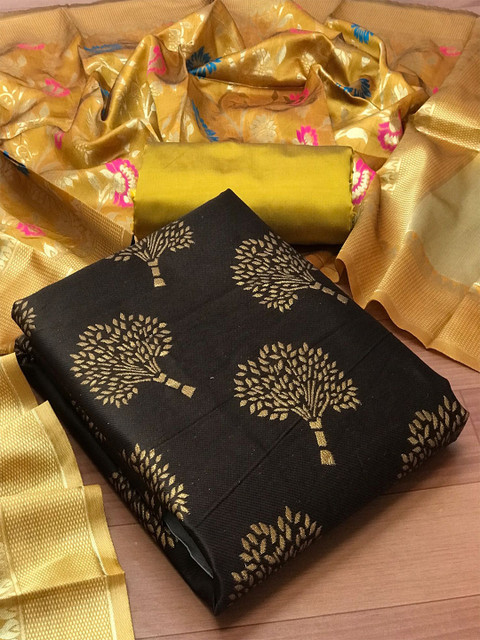 

MORLY Women's Brown & Gold-Toned Dupion Silk Unstitched Dress Material
