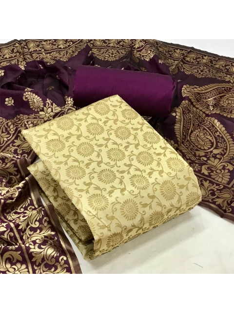 

MORLY Women Beige & Gold-Toned Dupion Silk Unstitched Dress Material