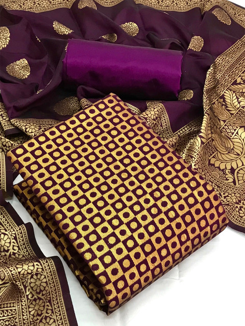 

MORLY Women Purple & Gold-Toned Dupion Silk Unstitched Dress Material