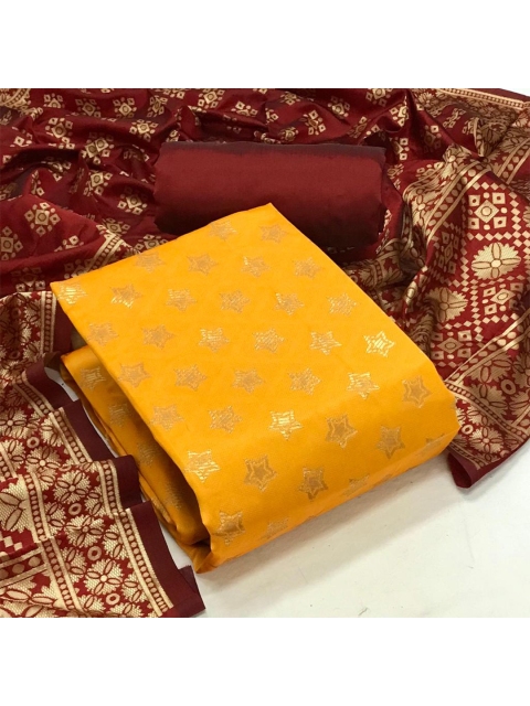 

MORLY Women Yellow & Maroon Dupion Silk Unstitched Dress Material