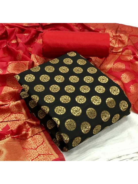 

MORLY Women Black & Red Dupion Silk Unstitched Dress Material