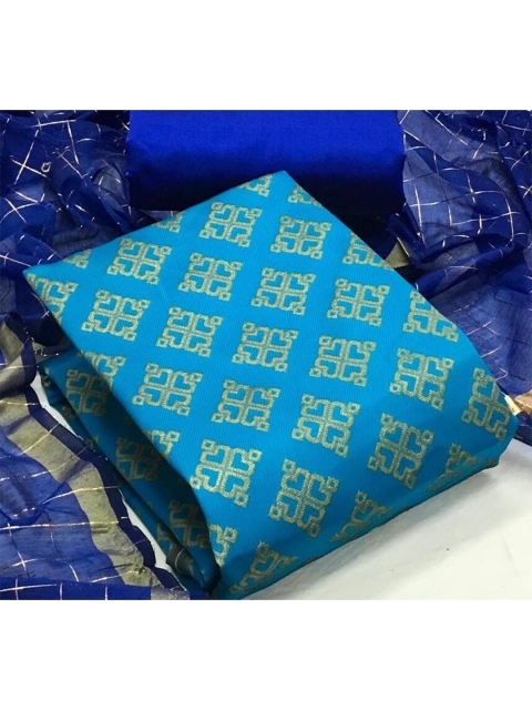 

MORLY Women Turquoise Blue & Blue Dupion Silk Unstitched Dress Material