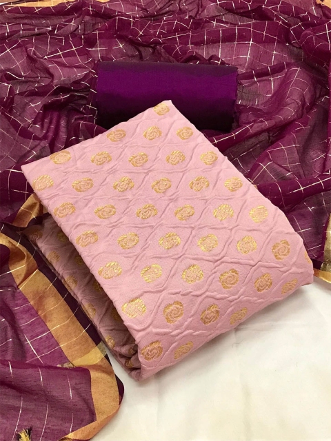 

MORLY Women Pink & Gold-Toned Dupion Silk Unstitched Dress Material