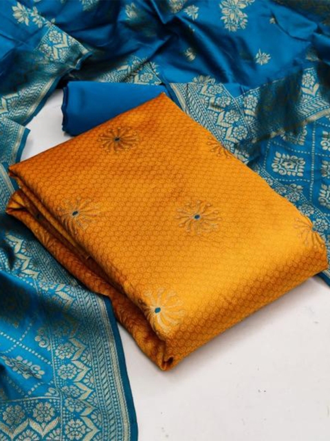 

MORLY Women Yellow & Blue Dupion Silk Unstitched Dress Material