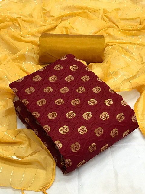 

MORLY Women Maroon & Gold-Toned Dupion Silk Unstitched Dress Material