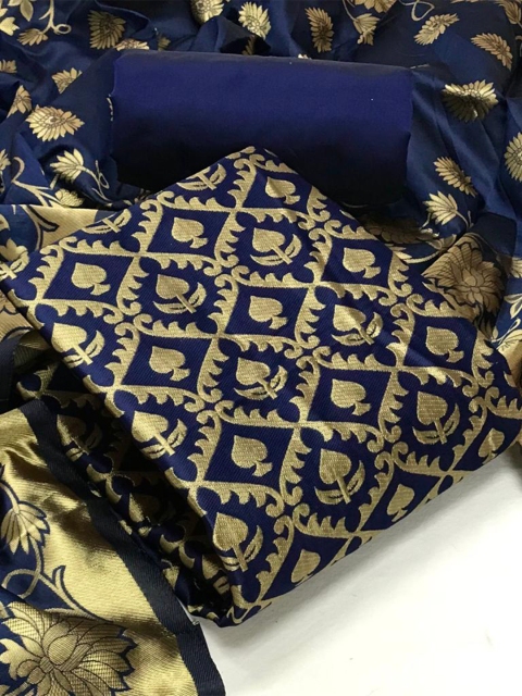 

MORLY Women Blue & Gold-Toned Dupion Silk Unstitched Dress Material