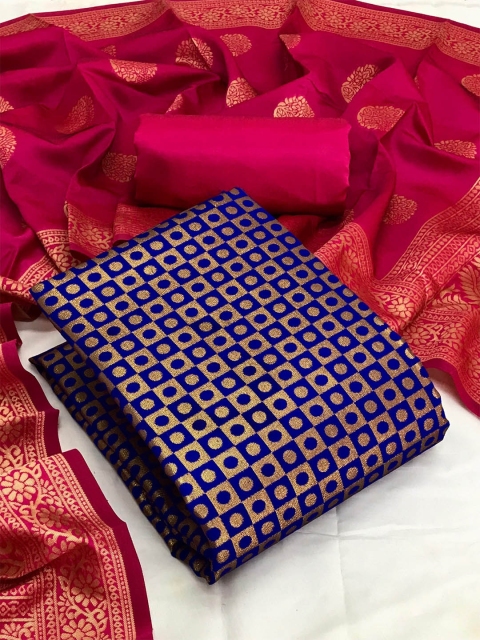 

MORLY Women Blue & Pink Dupion Silk Unstitched Dress Material
