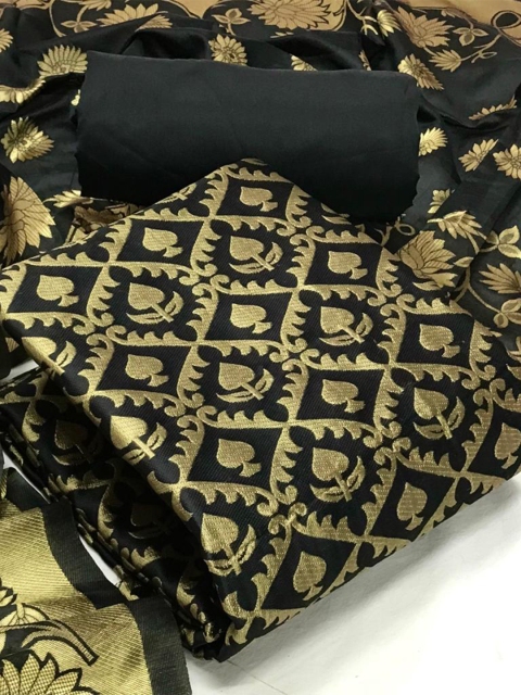 

MORLY Women Black & Gold-Toned Dupion Silk Unstitched Dress Material