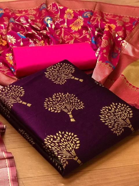 

MORLY Women Purple & Pink Dupion Silk Unstitched Dress Material