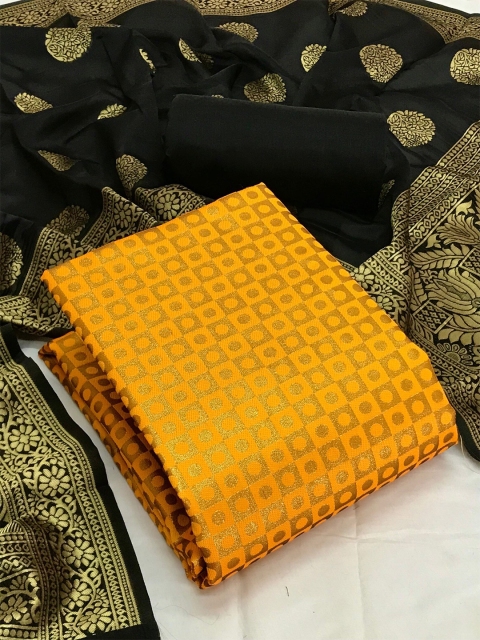 

MORLY Women Yellow & Black Dupion Silk Unstitched Dress Material