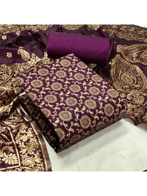 

MORLY Women Purple & Gold-Toned Dupion Silk Unstitched Dress Material