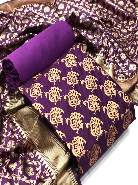 

MORLY Women Purple & Gold-Toned Dupion Silk Unstitched Dress Material