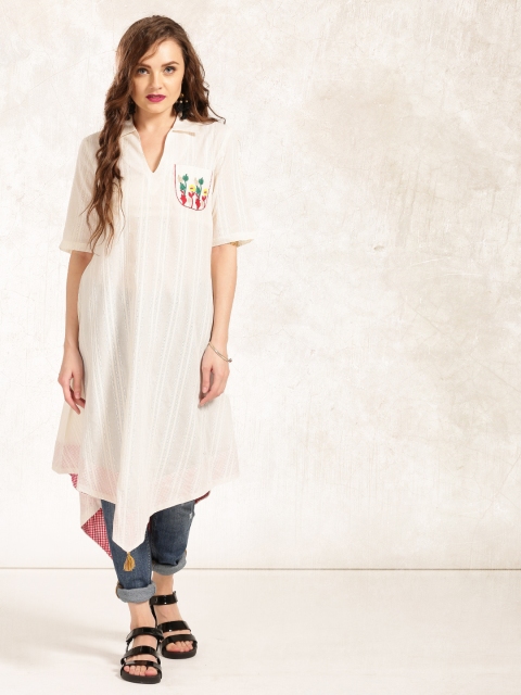 

Anouk Women Off-White Embroidered Asymmetric A-Line Kurta