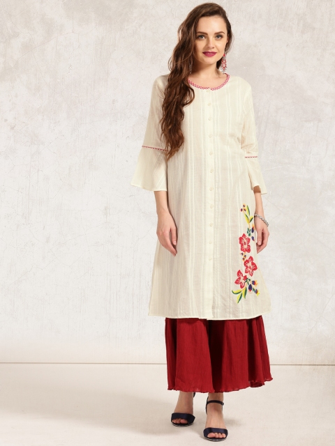 

Anouk Women Off-White Embroidered A-Line Kurta