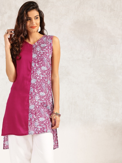 

Anouk Women Pink Printed Straight High-Low Hem Kurta