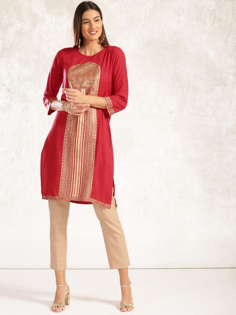 

Anouk Women Red Printed Straight Kurta