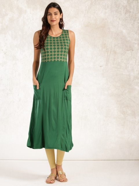 

Anouk Women Green Yoke Design A-Line Kurta