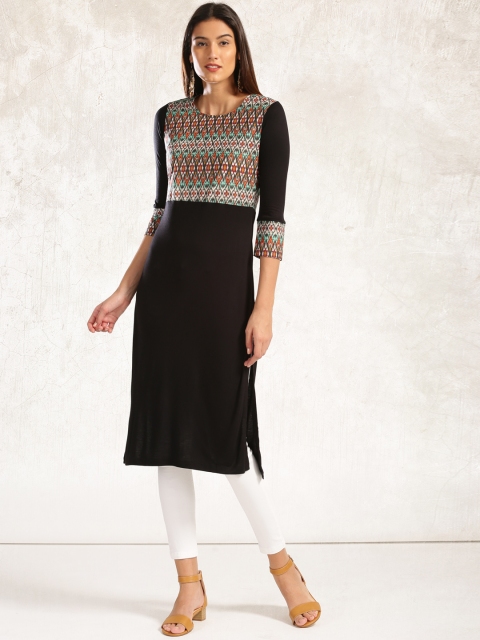 

Anouk Women Black Yoke Design Straight Kurta