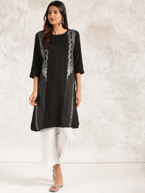 

Anouk Women Black Printed Straight Kurta