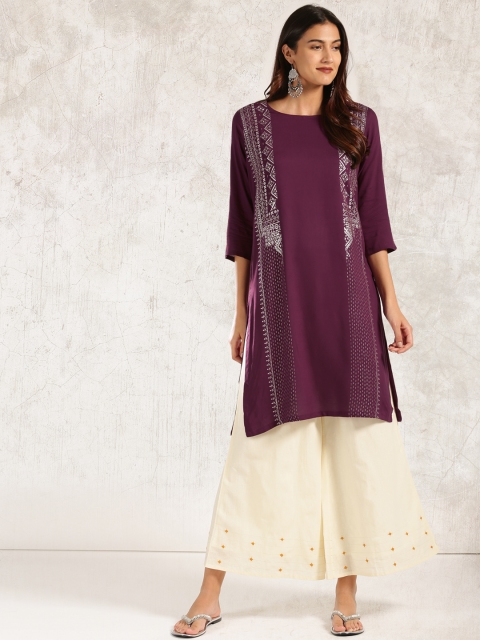 

Anouk Women Burgundy Printed Straight Kurta