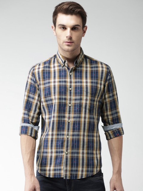 

Harvard Men Navy Blue & Beige Checked Casual Shirt