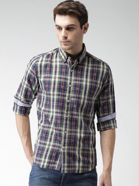 

Harvard Men Navy & Green Checked Casual Shirt, Navy blue