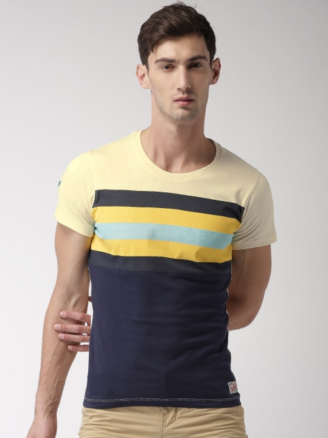 

Harvard Men Cream-Coloured & Navy Striped T-shirt